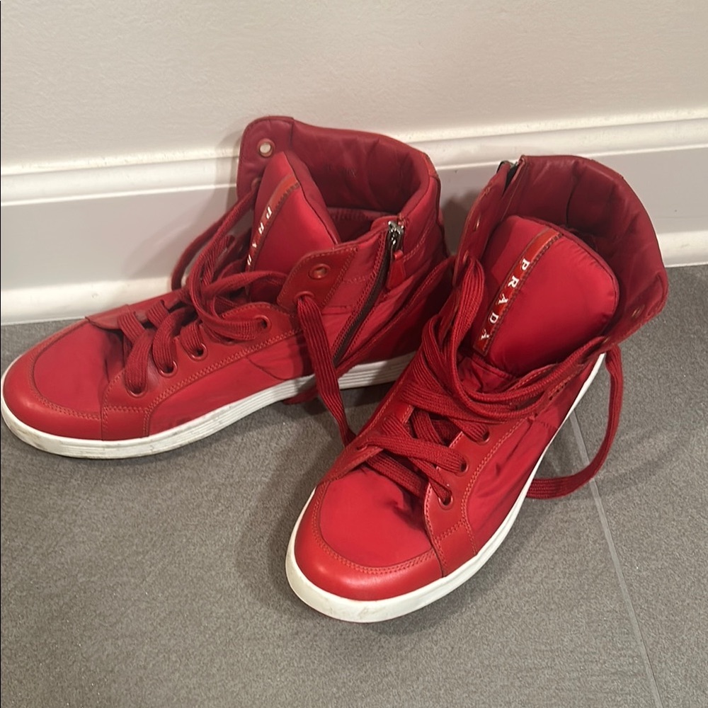 Prada Red High-Top Sneakers